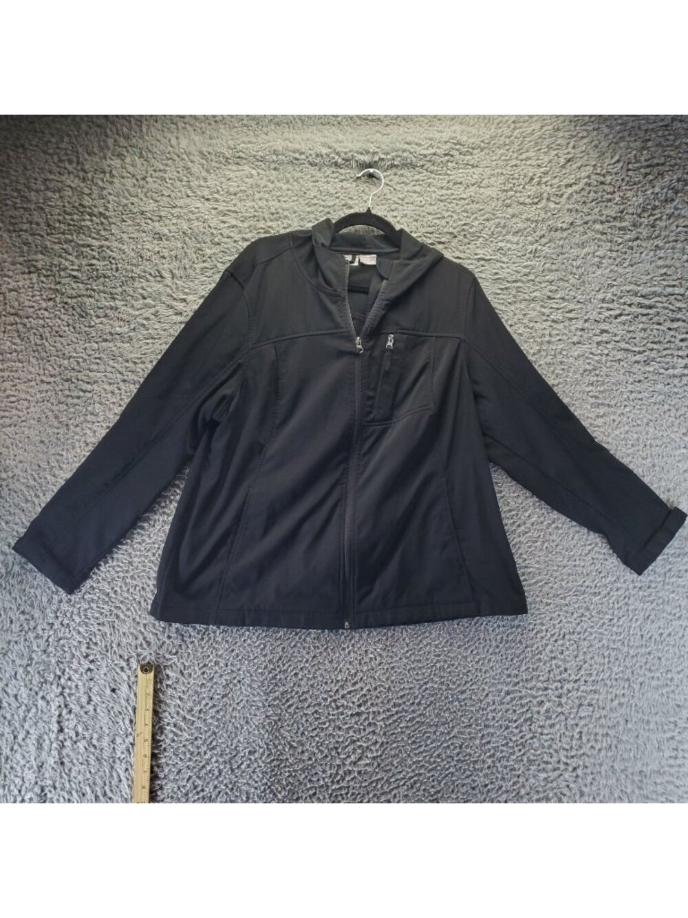 Free Tech Jacket Womens 1X 16W Black Full Zip Lightweight Long Sleeve Polyester